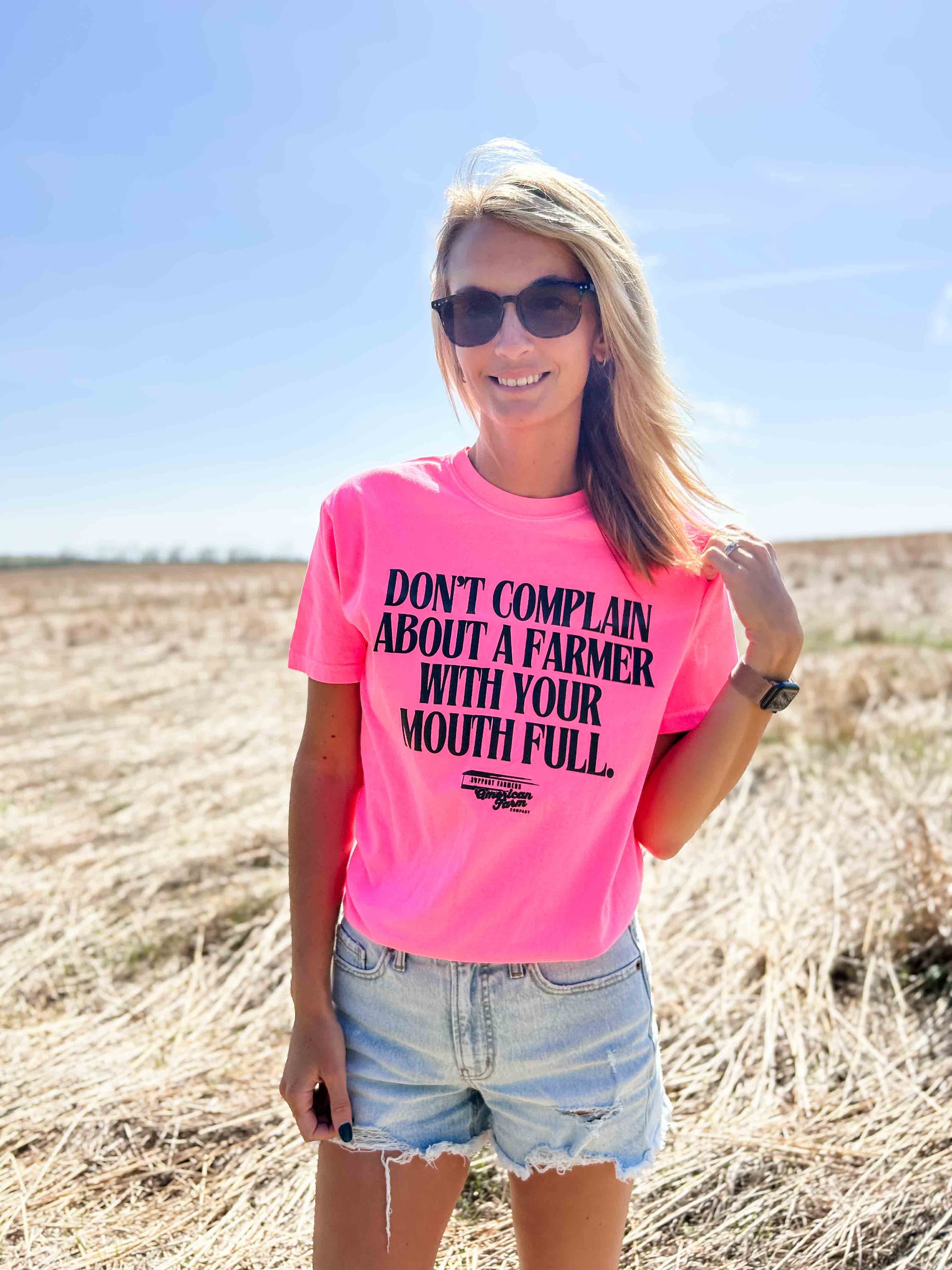 American Farm Company Shirts 'Don't Complain about a Farmer' Neon Pink Tee