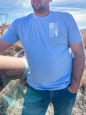American Farm Company Tee Shirt 'Harvest Flag’ Essentials Tee - Blue