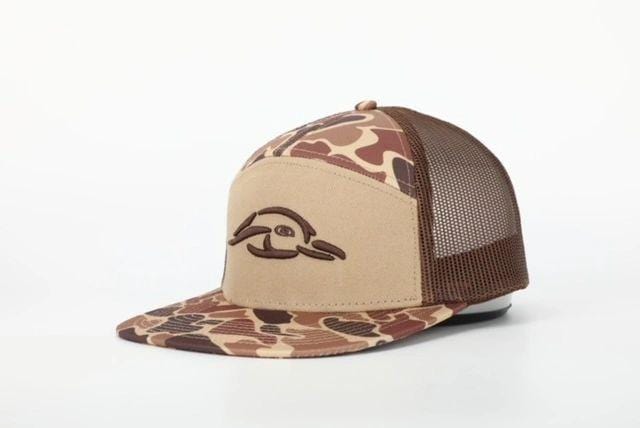 American Flyway Waterfowl Hats 7 Panel Brown Old School AFW Style w- 3 D Puff and Brown Mesh