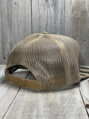 American Flyway Waterfowl Hats 7 Panel Old School Cap w- Leather Patch and Tan Mesh