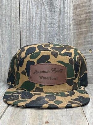 American Flyway Waterfowl Hats 7 Panel Old School Solid Wax Cap w- Leather Patch
