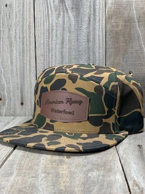 American Flyway Waterfowl Hats 7 Panel Old School Solid Wax Cap w- Leather Patch