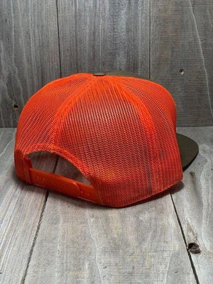American Flyway Waterfowl Hats 7 Panel Upland Patch Dark Loden - Orange Mesh Back Cap
