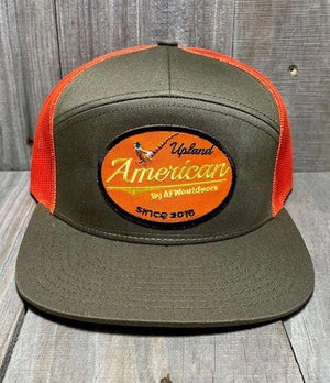 American Flyway Waterfowl Hats 7 Panel Upland Patch Dark Loden - Orange Mesh Back Cap