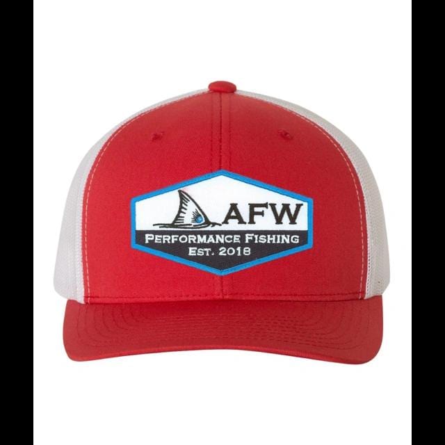 American Flyway Waterfowl Hats AFW Fishing Patch Hat - Red - White Snapback Trucker