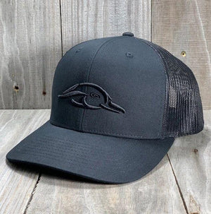 American Flyway Waterfowl Hats "The Ghost" Black with Black 3D Logo and Black Mesh