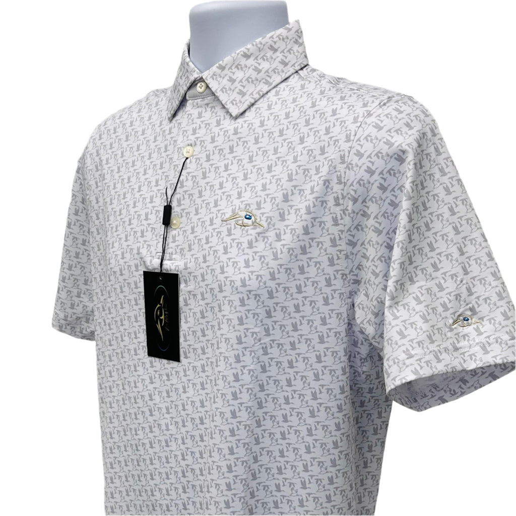 American Flyway Waterfowl Polo Shirts Small AFW White with Grey Flying Ducks Polo
