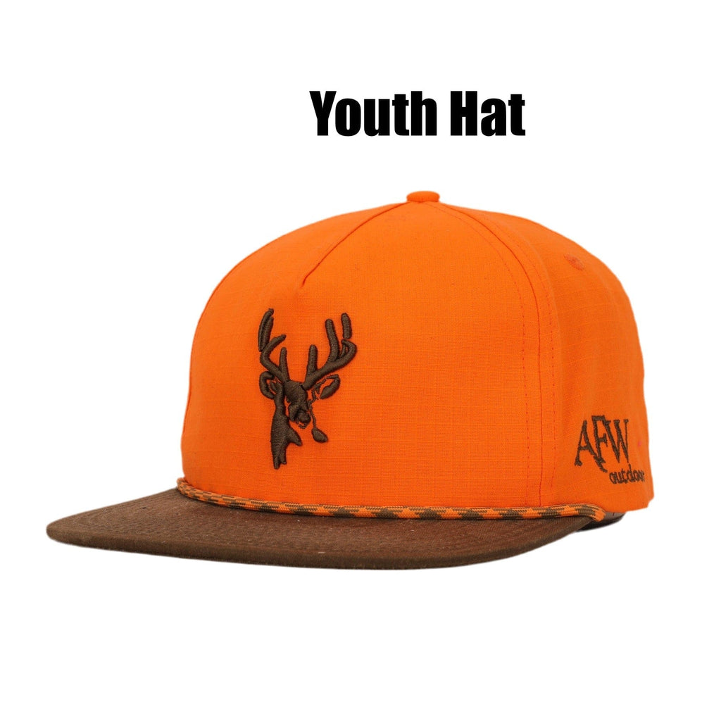 American Flyway Waterfowl RIPSTOP Youth Blaze Orange and Brown Ripstop Deer Rope Hat