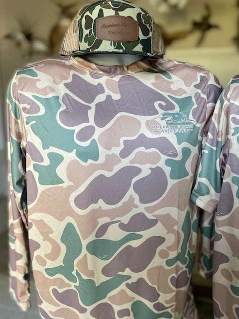 American Flyway Waterfowl Shirts AF Waterfowl Old School w- Green and Brown Performance Long Sleeve Shirt