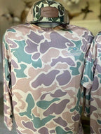 American Flyway Waterfowl Shirts AF Waterfowl Old School w- Green and Brown Performance Long Sleeve Shirt