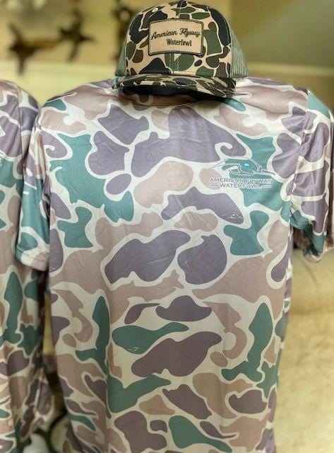 American Flyway Waterfowl Shirts AF Waterfowl Old School w- Green and Brown Performance Short Sleeve Shirt