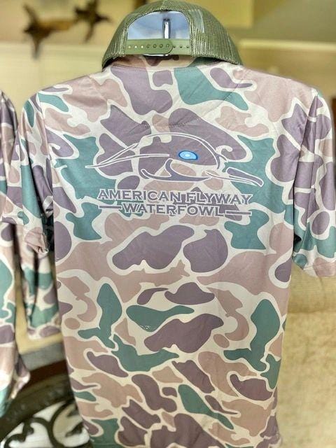American Flyway Waterfowl Shirts AF Waterfowl Old School w- Green and Brown Performance Short Sleeve Shirt