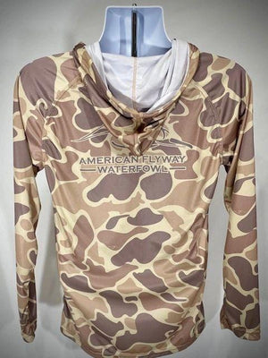 American Flyway Waterfowl Shirts Brown OSC Lightweight Performance Shirt with Hood and Flat Draw String
