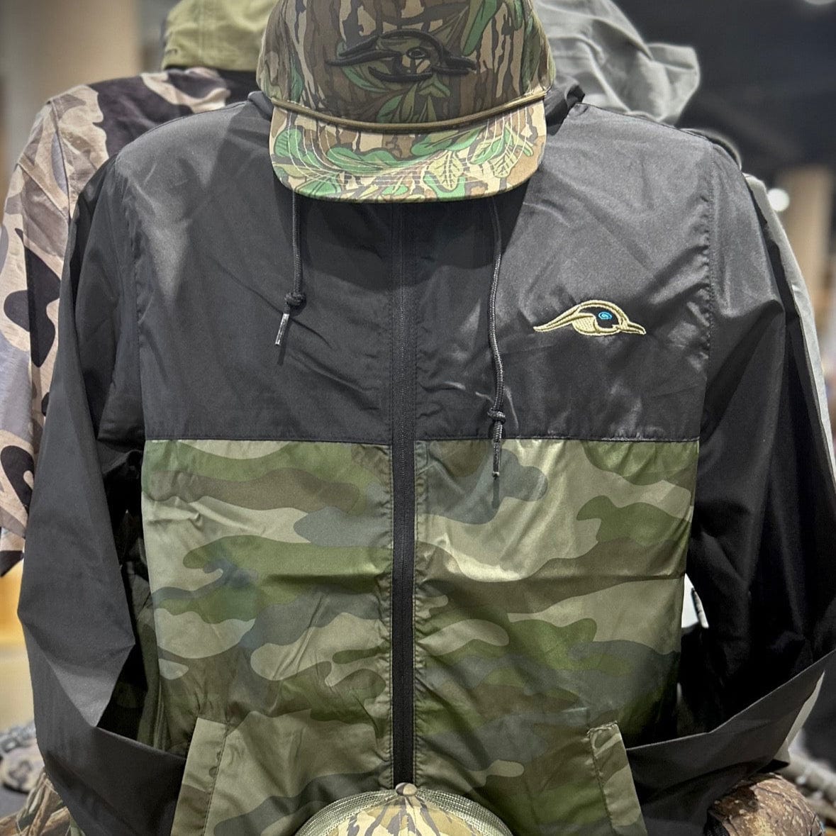 American Flyway Waterfowl Small AF Waterfowl Camo and Black Lightweight Full Zip Pullover Windbreaker Jacket - Water Resistant