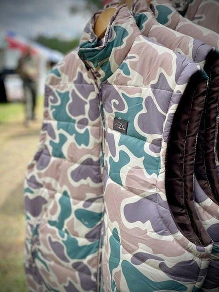 AF Waterfowl Old School Green & Brown Camo Puffer Vest – Russell's