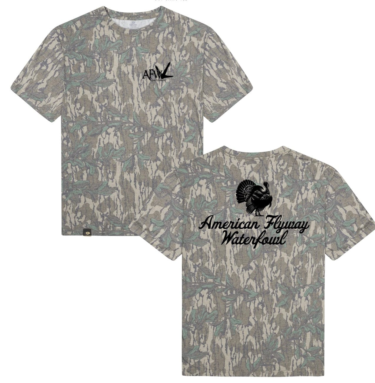 American Flyway Waterfowl Small AFW Outdoors Turkey Greenleaf Mossy Oak Tee