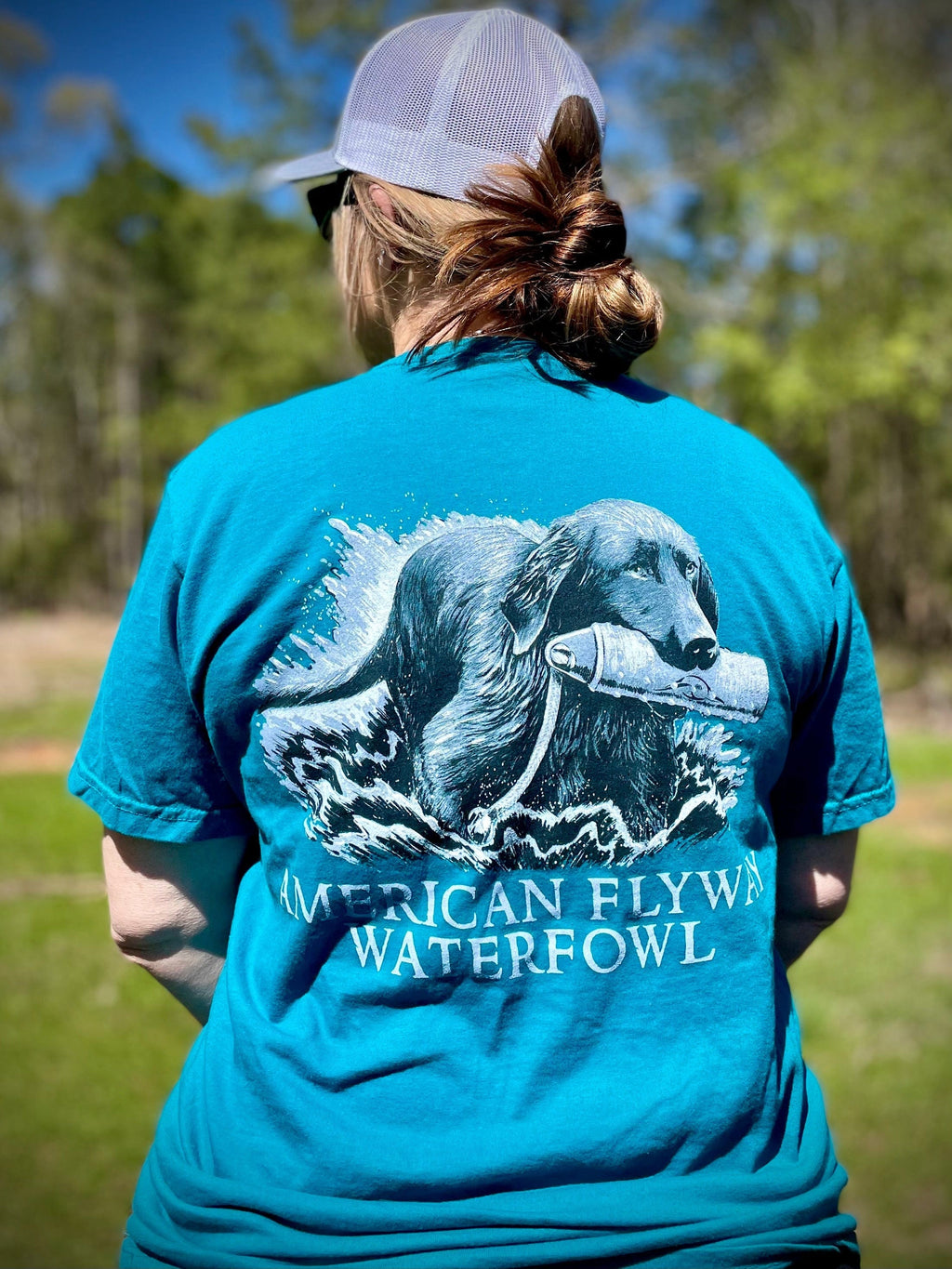 American Flyway Waterfowl TShirt Blue Topaz / Small Retriever In Training