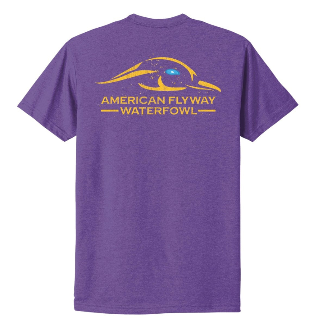 American Flyway Waterfowl TShirt Purple Rush Tee Shirt w/ Solid Logo Distressed