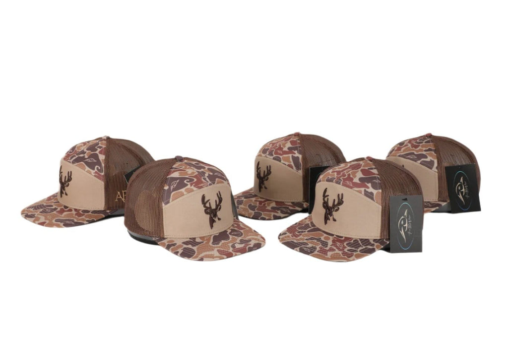 American Flyway Waterfowl Youth 7 Panel Youth 7 Panel Brown Old School 3 D Puff Deer Head w/ Brown Mesh