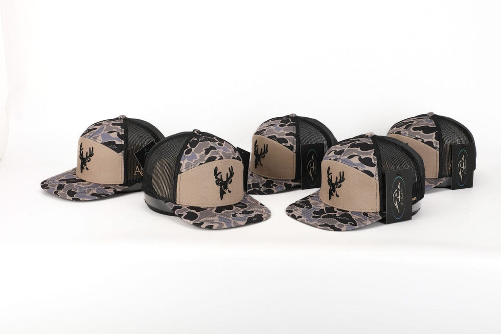 American Flyway Waterfowl Youth 7 Panel Youth 7 Panel Hardwoods-II 3 D Puff Deer Head w/ Black Mesh
