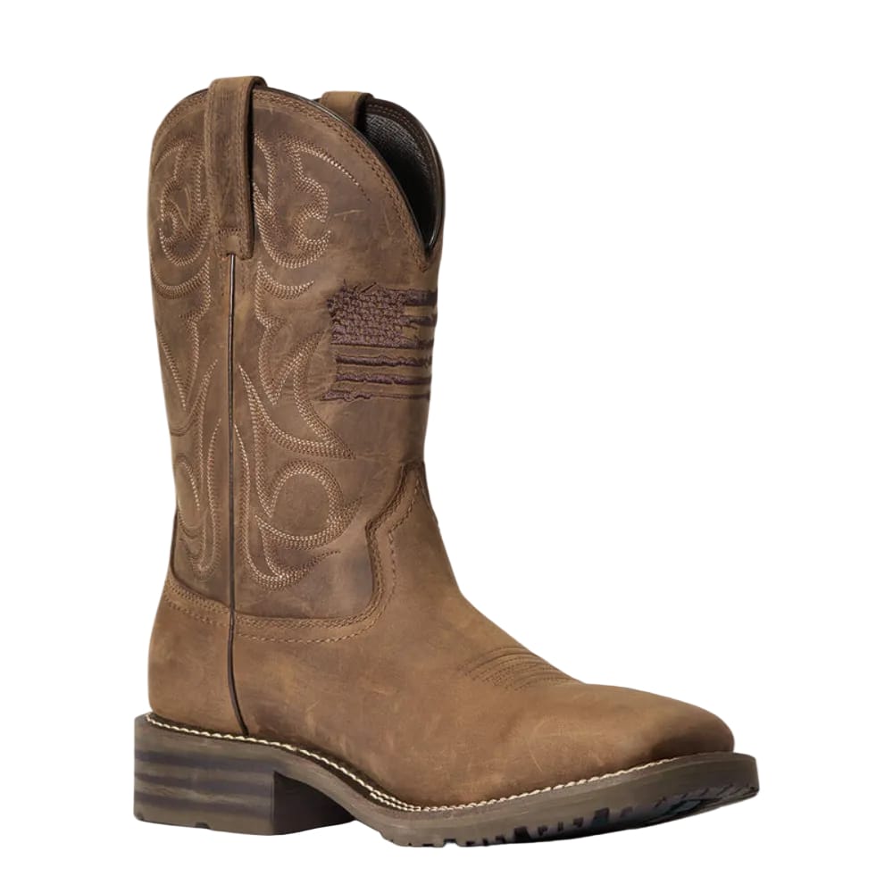 ARIAT Boots Ariat Men's Distressed Brown Hybrid Patriot Waterproof Cowboy Boot 10038354