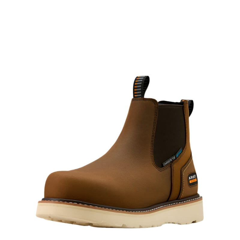 ARIAT Boots Ariat Men's Rebar Wedge Distressed Brown Chelsea Waterproof Composite Toe Work Boot 10061115