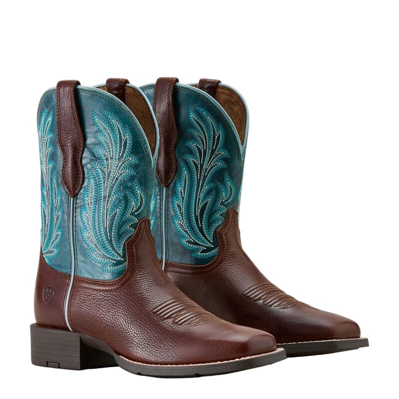 ARIAT Boots Ariat Women's Oiled Teak and Loyal Blue Round Up Western Boot 10064073