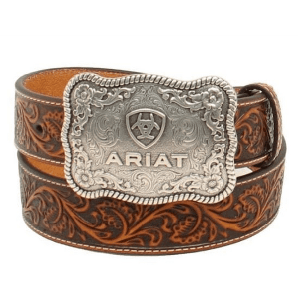 Ariat Rowdy Brown Men's Embroidered Shield Mexico Belt - Genuine Leather, Removable Buckle