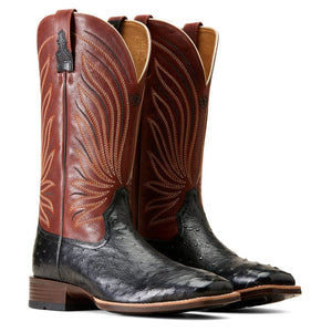 ARIAT INTERNATIONAL, INC. Boots Ariat Men's Brandin' Ultra Jet Black Full Quill Ostrich Square Toe Exotic Western Boots 10046962
