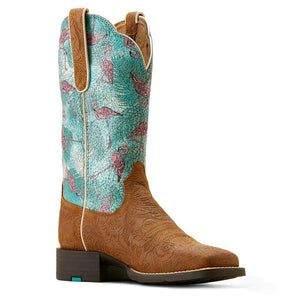 ARIAT INTERNATIONAL, INC. Boots Ariat Women's Round Up Embossed Chestnut Wide Square Toe Western Boots 10051037