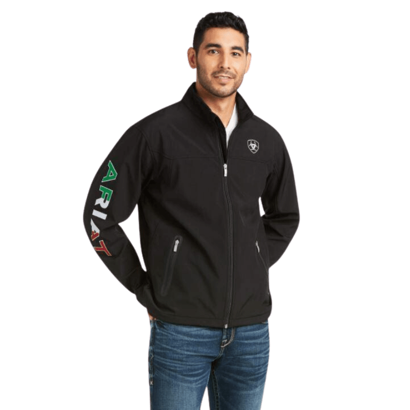 ARIAT INTERNATIONAL, INC. Outerwear Ariat Men's New Team Black Softshell Mexico Water Resistant Jacket 10031424