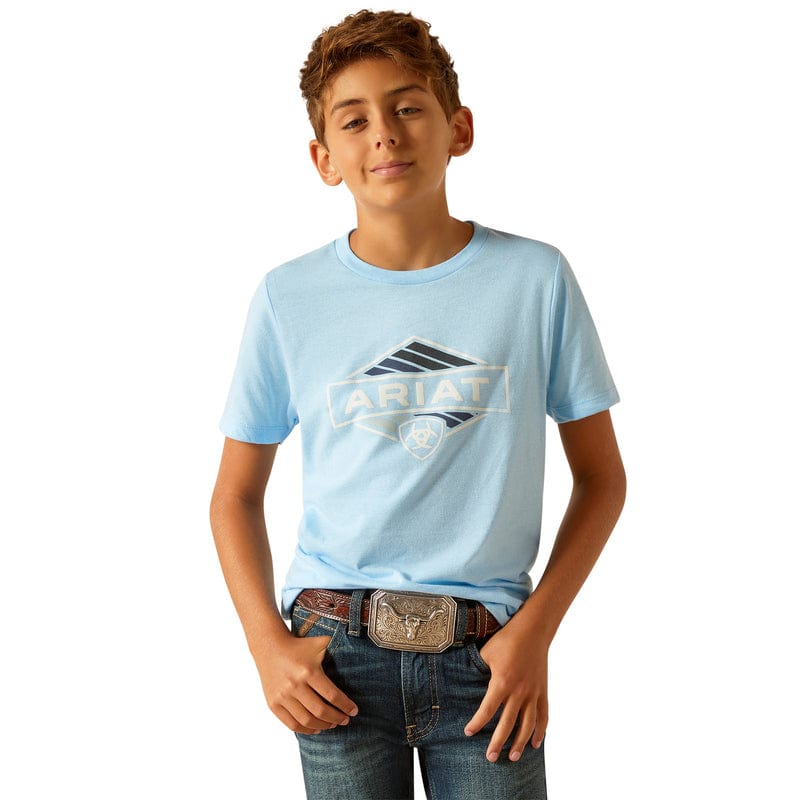 ARIAT INTERNATIONAL, INC. Shirts Ariat Boys Vintage Hex Stripe Frost Blue Short Sleeve Graphic T-Shirt 10051432