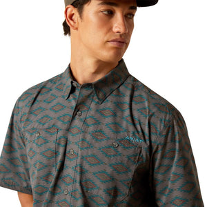 ARIAT INTERNATIONAL, INC. Shirts Ariat Men's 360 Airflow Grey Pinstripe Short Sleeve Classic Fit Shirt 10048568