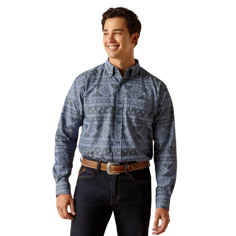 ARIAT INTERNATIONAL, INC. Shirts Ariat Men's Eddie Navy Classic Fit Long Sleeve Button Down Western Shirt 10051264