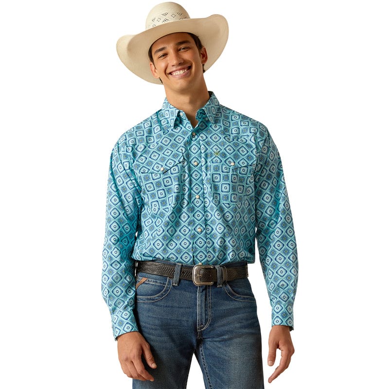 ARIAT INTERNATIONAL, INC. Shirts Ariat Men's Pearson Classic Fit Turquoise Long Sleeve Western Snap Shirt 10048500