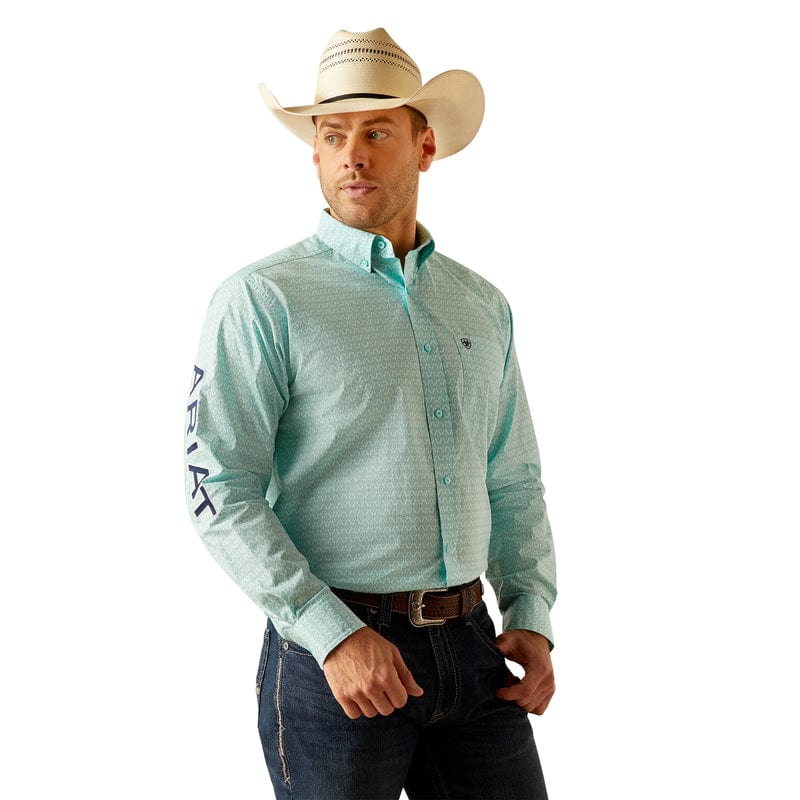 ARIAT INTERNATIONAL, INC. Shirts Ariat Men's Team Gian Classic Fit Light Aqua Long Sleeve Button Down Shirt 10048394