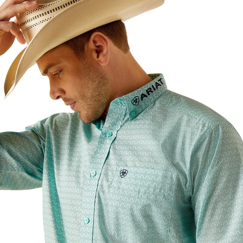 ARIAT INTERNATIONAL, INC. Shirts Ariat Men's Team Gian Classic Fit Light Aqua Long Sleeve Button Down Shirt 10048394
