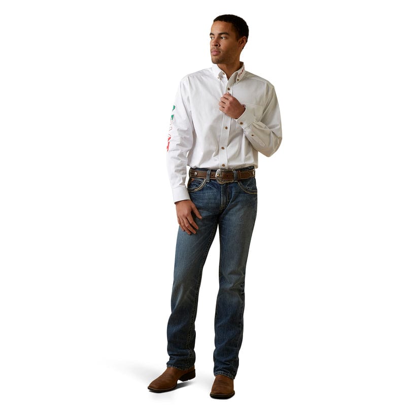 ARIAT INTERNATIONAL, INC. Shirts Ariat Men's Team Logo Twill Classic Fit White Mexico Long Sleeve Button Down Shirt 10040911