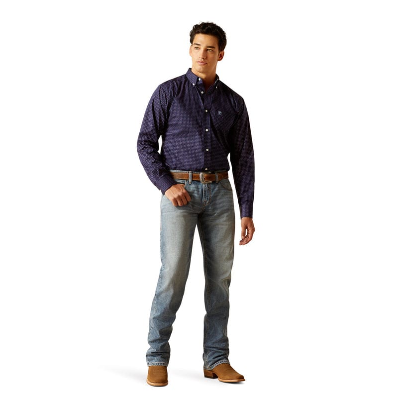 ARIAT INTERNATIONAL, INC. Shirts Ariat Men's Wells Peacoat Wrinkle Free Long Sleeve Button Down Fitted Shirt 10051484