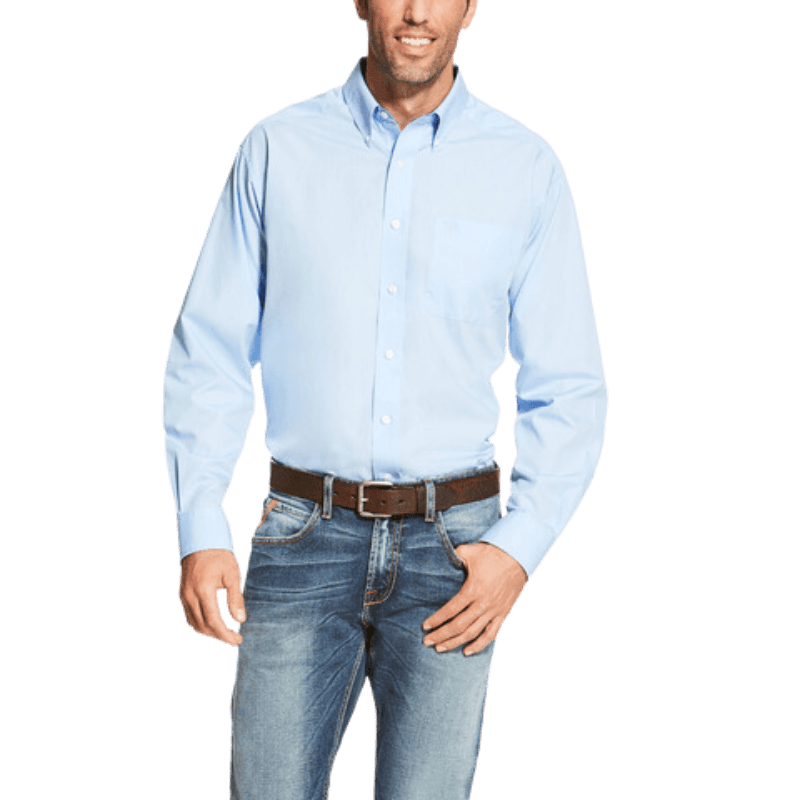 ARIAT INTERNATIONAL, INC. Shirts Ariat Men's Wrinkle Free Solid Light Blue Long Sleeve Button Down Western Shirt 10020329