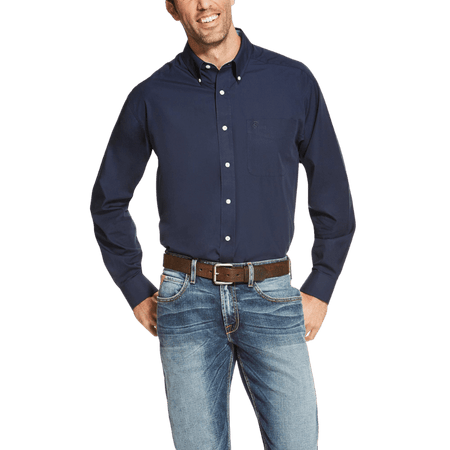 Ariat Men's Wrinkle Free Solid Navy Blue Long Sleeve Button Down