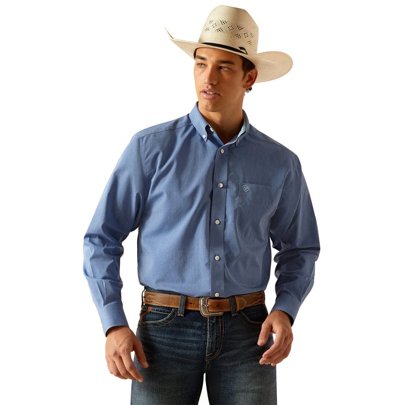 ARIAT INTERNATIONAL, INC. Shirts Ariat Men's Wrinkle Free Solid Pinpoint Oxford Classic Fit Mazarine Blue Long Sleeve Button Down Shirt 10048866