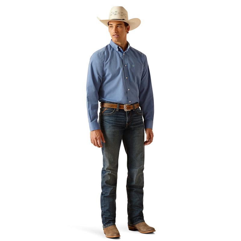 ARIAT INTERNATIONAL, INC. Shirts Ariat Men's Wrinkle Free Solid Pinpoint Oxford Classic Fit Mazarine Blue Long Sleeve Button Down Shirt 10048866