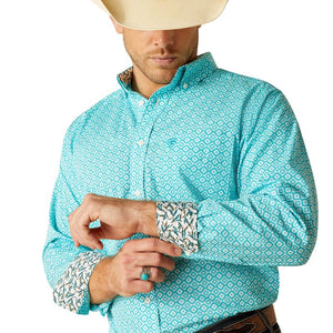ARIAT INTERNATIONAL, INC. Shirts Ariat Men's Wrinkle Free Stanley Peacock Blue Classic Fit Long Sleeve Button Down Shirt 10048413
