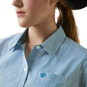 ARIAT INTERNATIONAL, INC. Shirts Ariat Women's Kirby Crystal Teal Stripe Long Sleeve Button Down Stretch Shirt 10046700