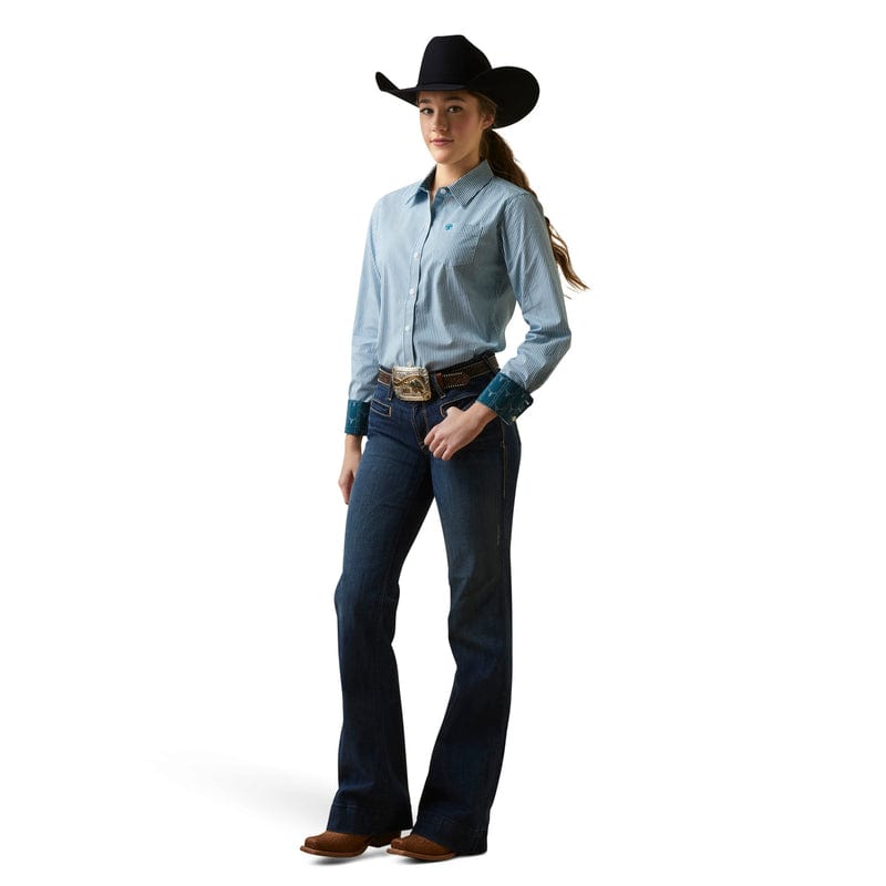ARIAT INTERNATIONAL, INC. Shirts Ariat Women's Kirby Crystal Teal Stripe Long Sleeve Button Down Stretch Shirt 10046700