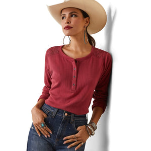 ARIAT INTERNATIONAL, INC. Shirts Ariat Women's Pointelle Earth Red Long Sleeve Henley Top 10043413