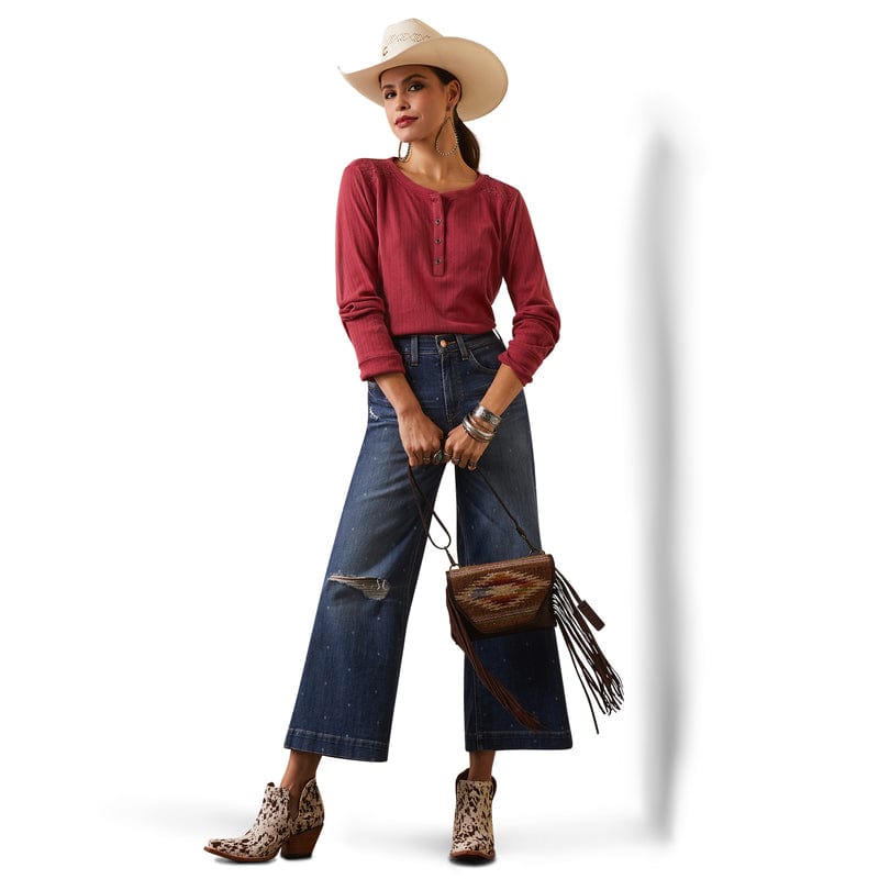 ARIAT INTERNATIONAL, INC. Shirts Ariat Women's Pointelle Earth Red Long Sleeve Henley Top 10043413