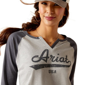 ARIAT INTERNATIONAL, INC. Shirts Ariat Women's Split Neck Heather Grey Baseball Tee 10046256