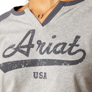 ARIAT INTERNATIONAL, INC. Shirts Ariat Women's Split Neck Heather Grey Baseball Tee 10046256